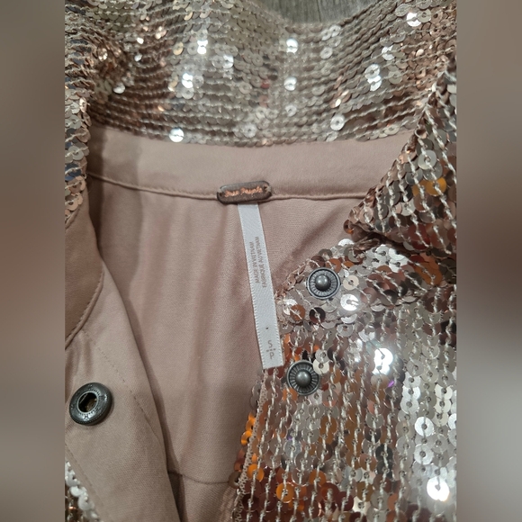 Free People Sophie Sequin Mini Shirt Dress Champagne Gold New Boho Festival Y2K - Picture 13 of 16
